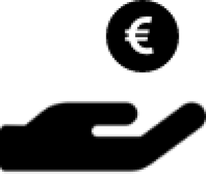 Grafische Darstellung einer Hand, darüber Kreis mit Eurozeichen