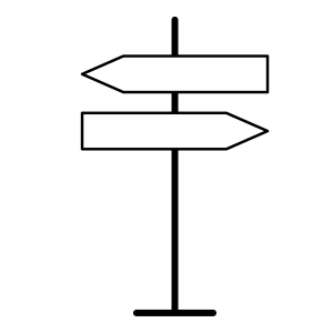 Grafische Darstellung eines Wegweisers mit zwei Pfeilen, die in zwei unterschiedliche Richtungen zeigen