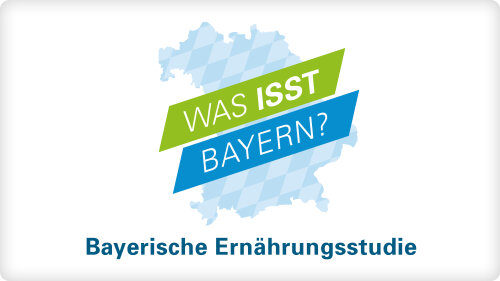 Landkarte von Bayern mit der Aufschrift Was isst Bayern, Bayerische Ernährungsstudie