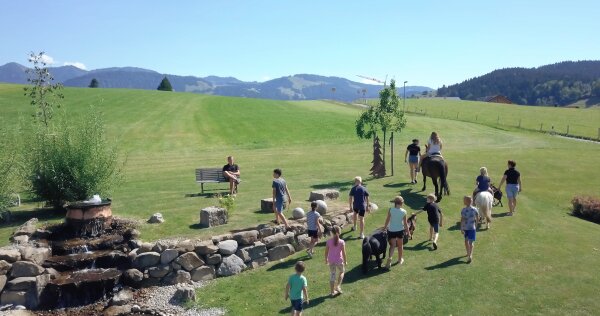 Mehrere Kinder reiten auf Ponys